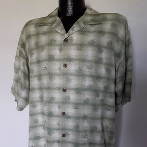 Tommy Bahama Men Silk Hawaiian Shirt Green Button Down Floral Size L Vintage Res